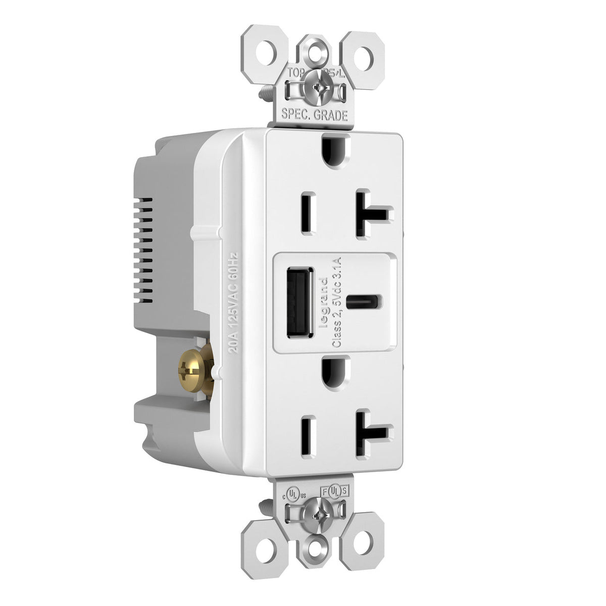 LEG-TR20USBACWLegrand TR20USBACW 3.1A Spec Grade USB Outlet, Type A/C, 20A,