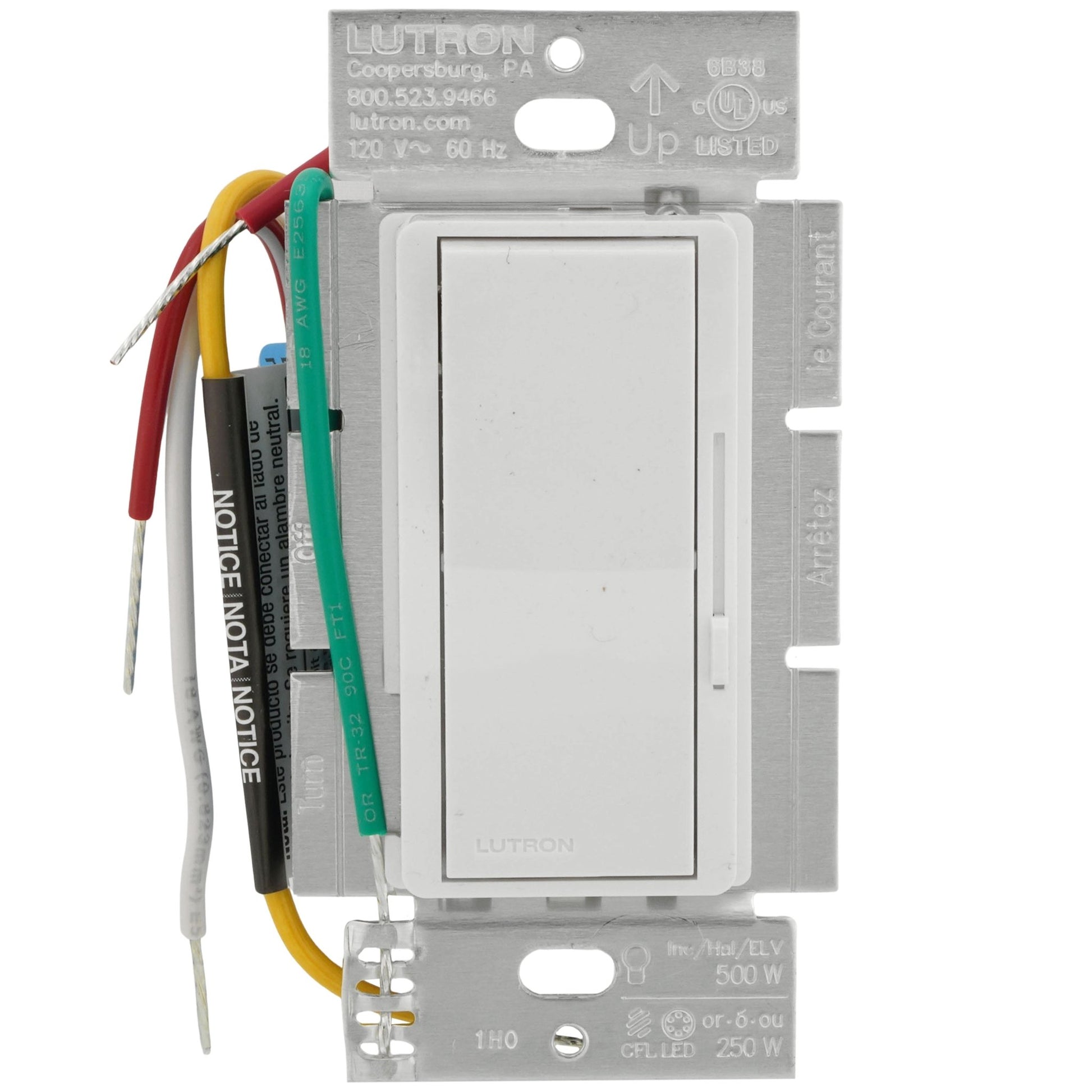 LUTRON-DVRP-253P-WHLutron DVRP - 253P - WH Diva Reverse - Phase (ELV) Dimmer Switch 250W LED/500W ELV Single Pole/3 - Way