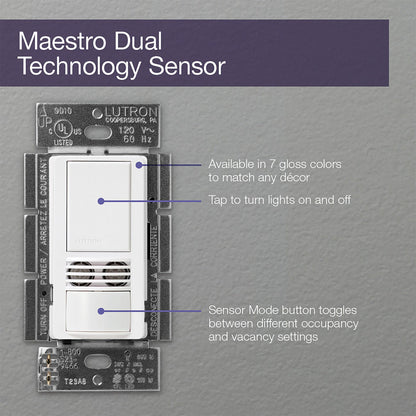 LUTRON-MS-A102-WHLutron MS-A102 Maestro Dual-Tech Motion Sensor Switch 6A 120-277V Single Pole