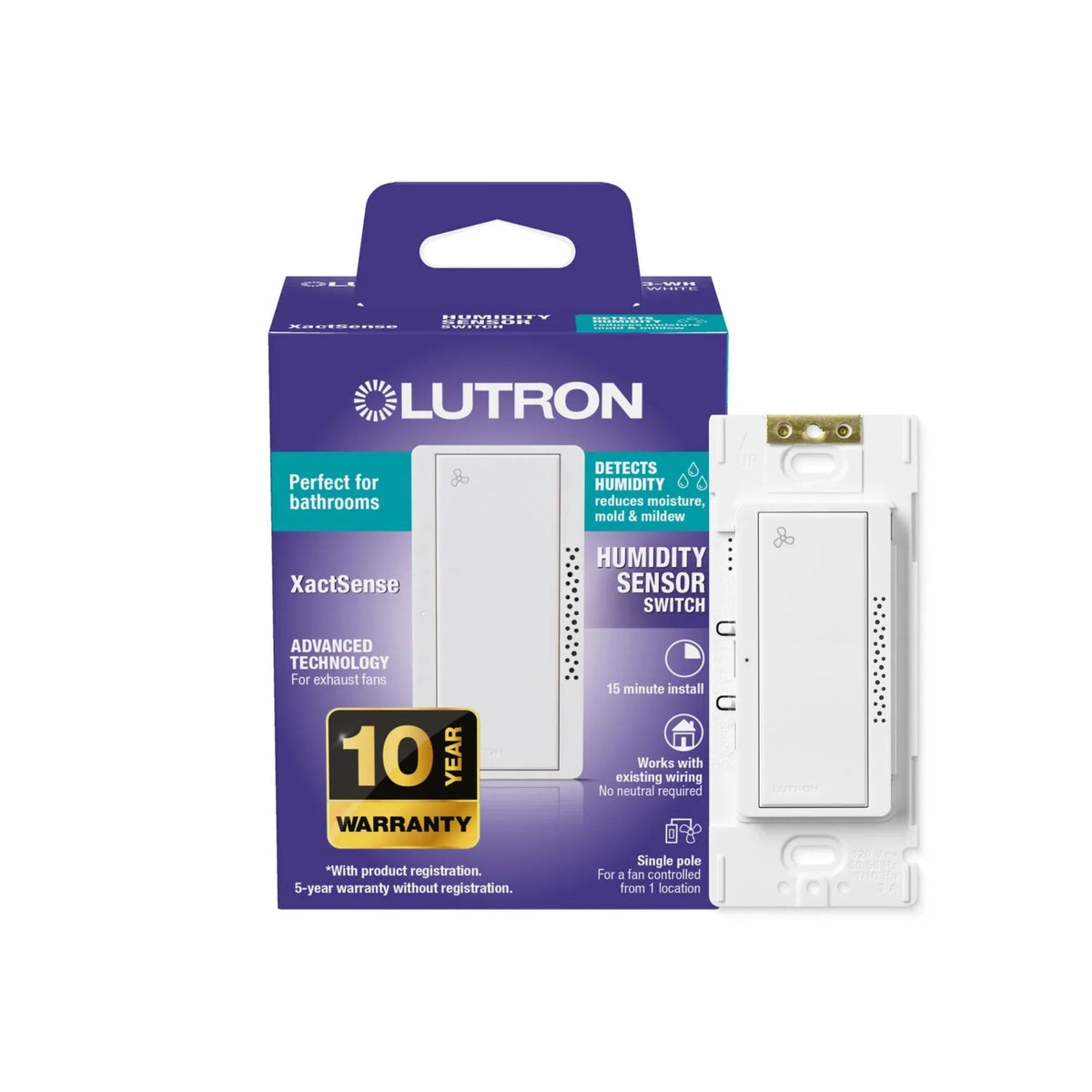 LUTRON-MS-HS3-WHLutron MS-HS3-WH Maestro XactSense Humidity Sensor Switch, White