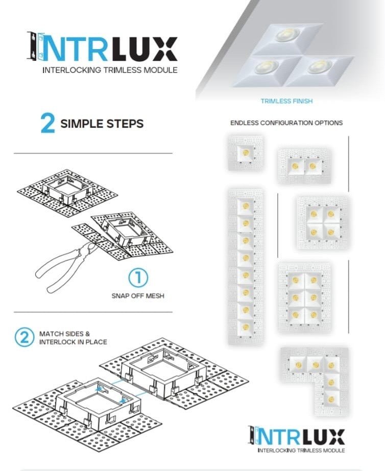 LUXRITE - LR25480Luxrite LR25480 2" 15W LED Square Trimless Interlocking Downlight