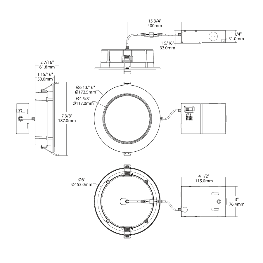 RAB - WFRLA6R129FA120WSRAB 12W LED 6" Round Gimbal Recessed Wafer Downlight Selectable CCT