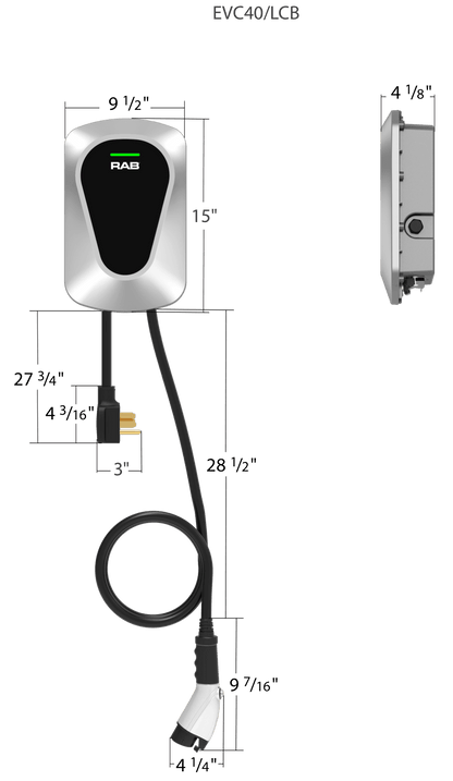 RAB - EVC40/LCBRAB EVC40/LCB EVC Level 2 40A Series with Wi - Fi Electric Vehicle Charger