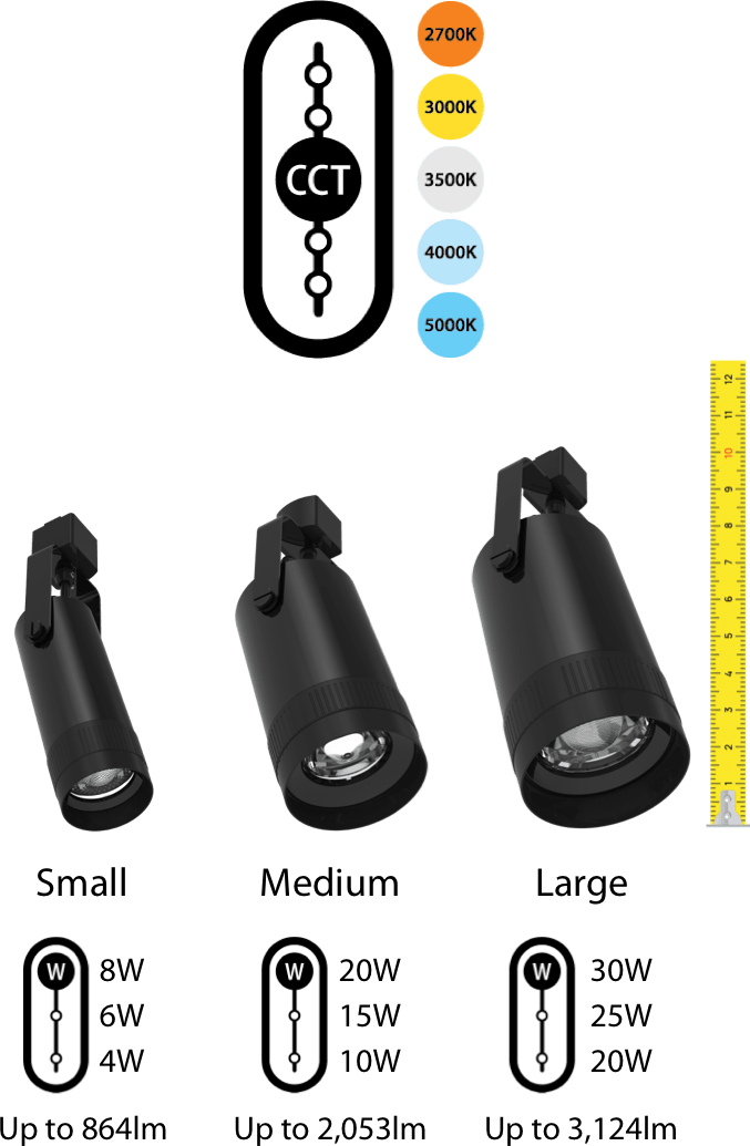 RAB-TK22LBRAB TK22L TRACK22 30W LargeTrack Light Selectable CCT + Beam Adjustable