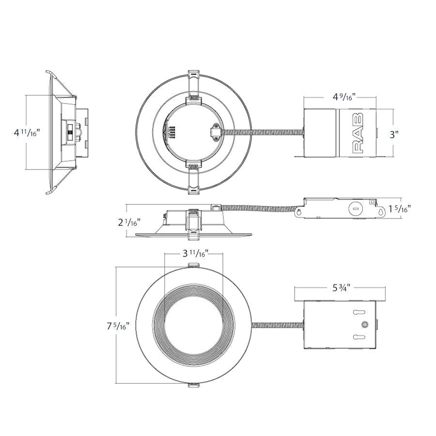 RAB-WFD34-6B/BPRAB WFD34 - 6/BP 10W LED 6" Recessed Wafer Contractor 12 Pack