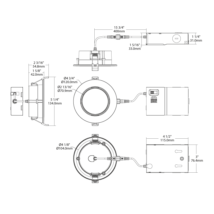 RAB-WFRLA4R89FA120WSRAB WFRLA4 8W LED 4" Round Gimbal Recessed Wafer Downlight Selectable CCT