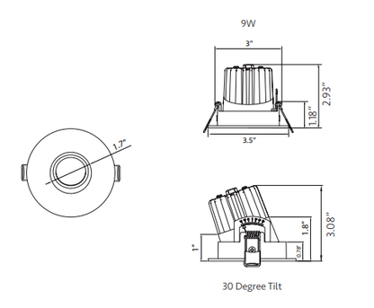 LBU-RAD25ADJ-R-9-CCT-UNV-38-WTRAYHIL RAD25ADJR 9W 2.5" Adjustable LED Downlight Selectable CCT