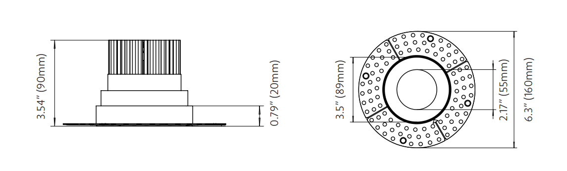 LBU-RAD35TMS-R-15-CCT-UNV-36C-WTRayhil RAD35 - TMS - 15 3.5" 15W Trimless Downlight Selectable CCT