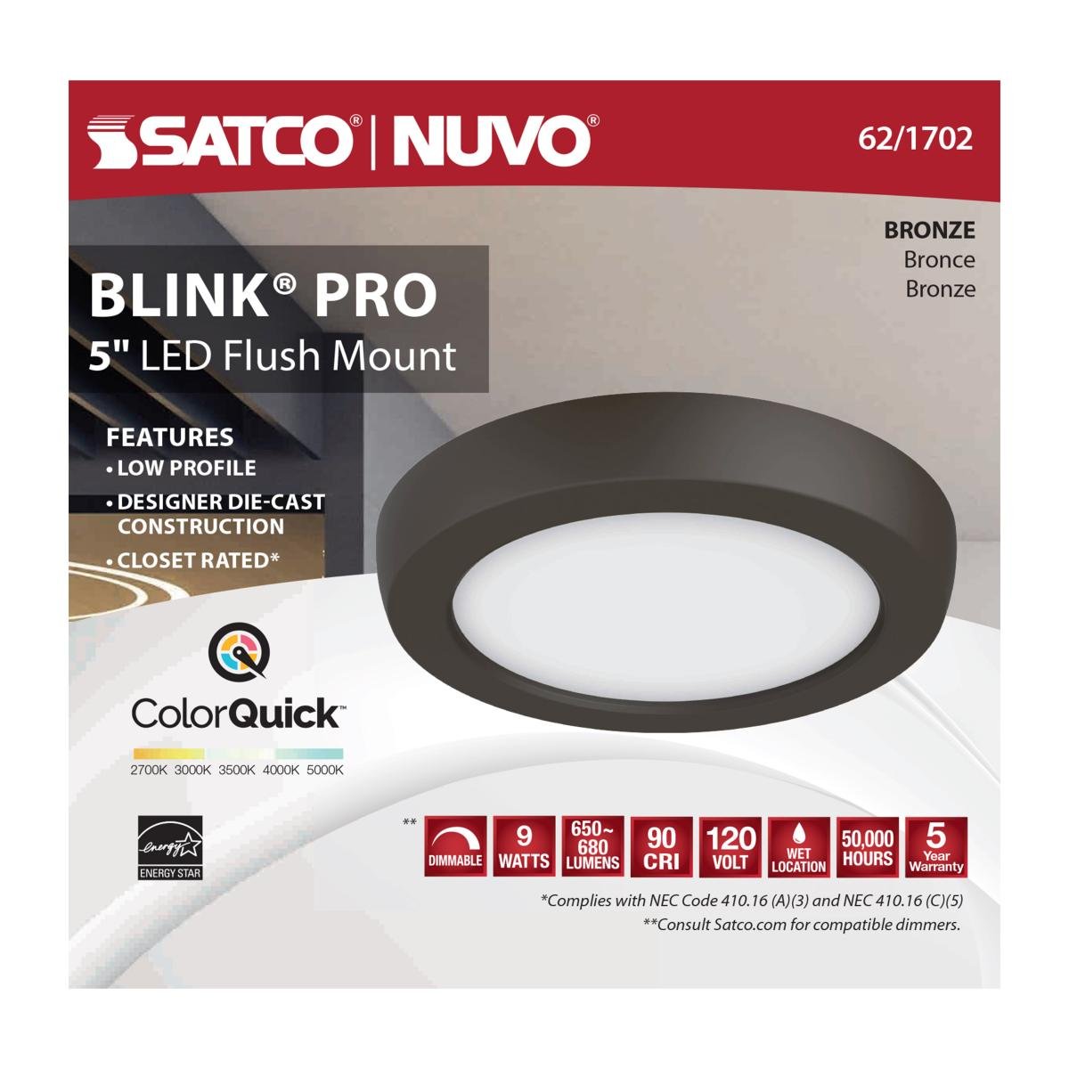 SATCO - 62 - 1702Satco 62 - 1702 9W LED Bronze Round Surface Mount Selectable CCT