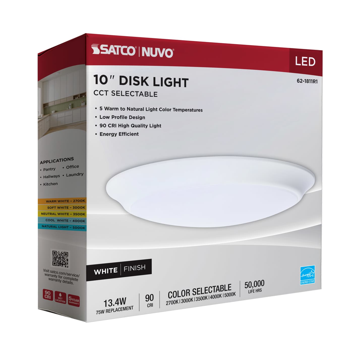 SATCO-62-1811R1SATCO 62 - 1811R1 13W 10" LED Disk Light Flush Selectable CCT