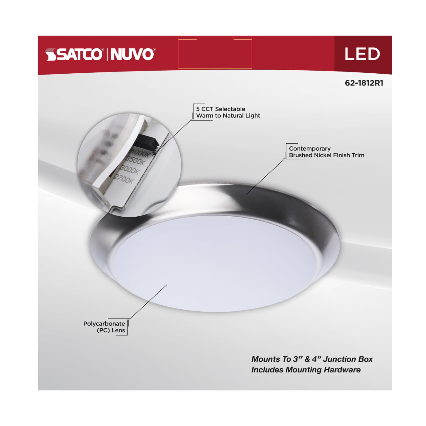 SATCO-62-1812R1SATCO 62 - 1812R1 12W 10" LED Disk Light Flush Selectable CCT