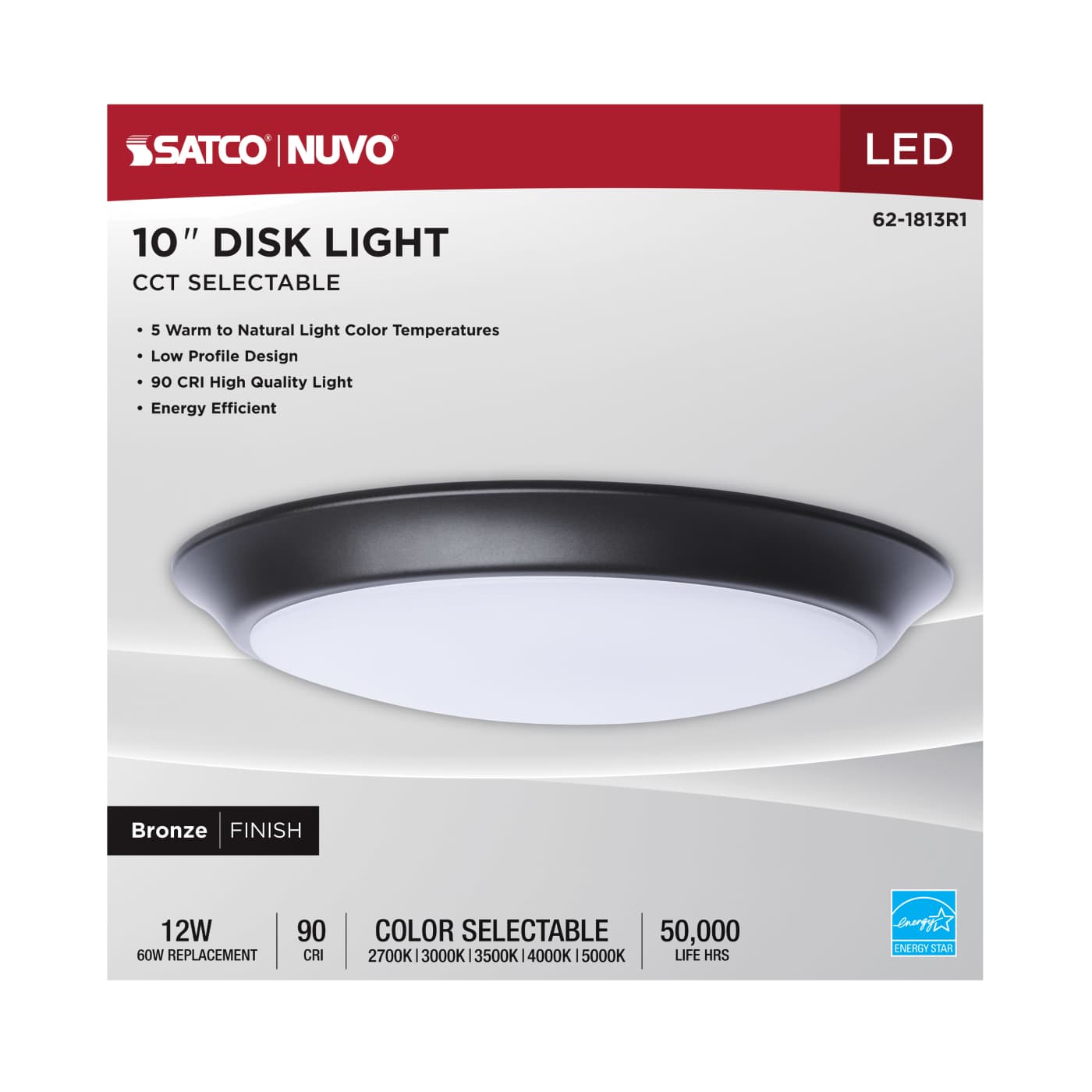 SATCO-62-1813R1SATCO 62 - 1813R1 12W 10" LED Disk Light Flush Selectable CCT