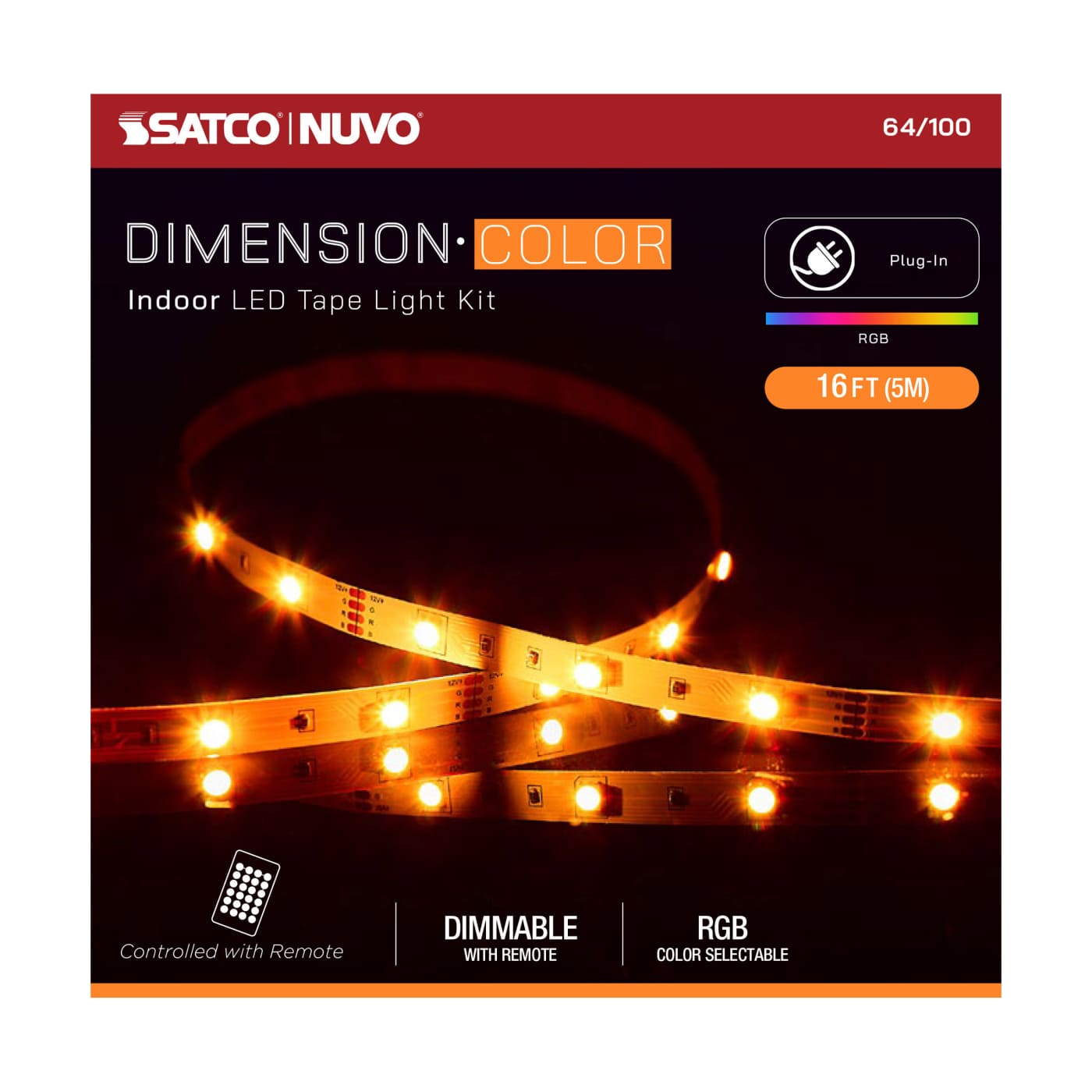 SATCO-64-100Satco 64 - 100 Dimension 16FT 1W/FT RGB Tape Light Kit
