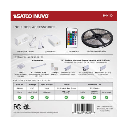 SATCO-64-110Satco 64 - 110 Dimension 16FT 1W/FT RGBTW Tape Light Kit