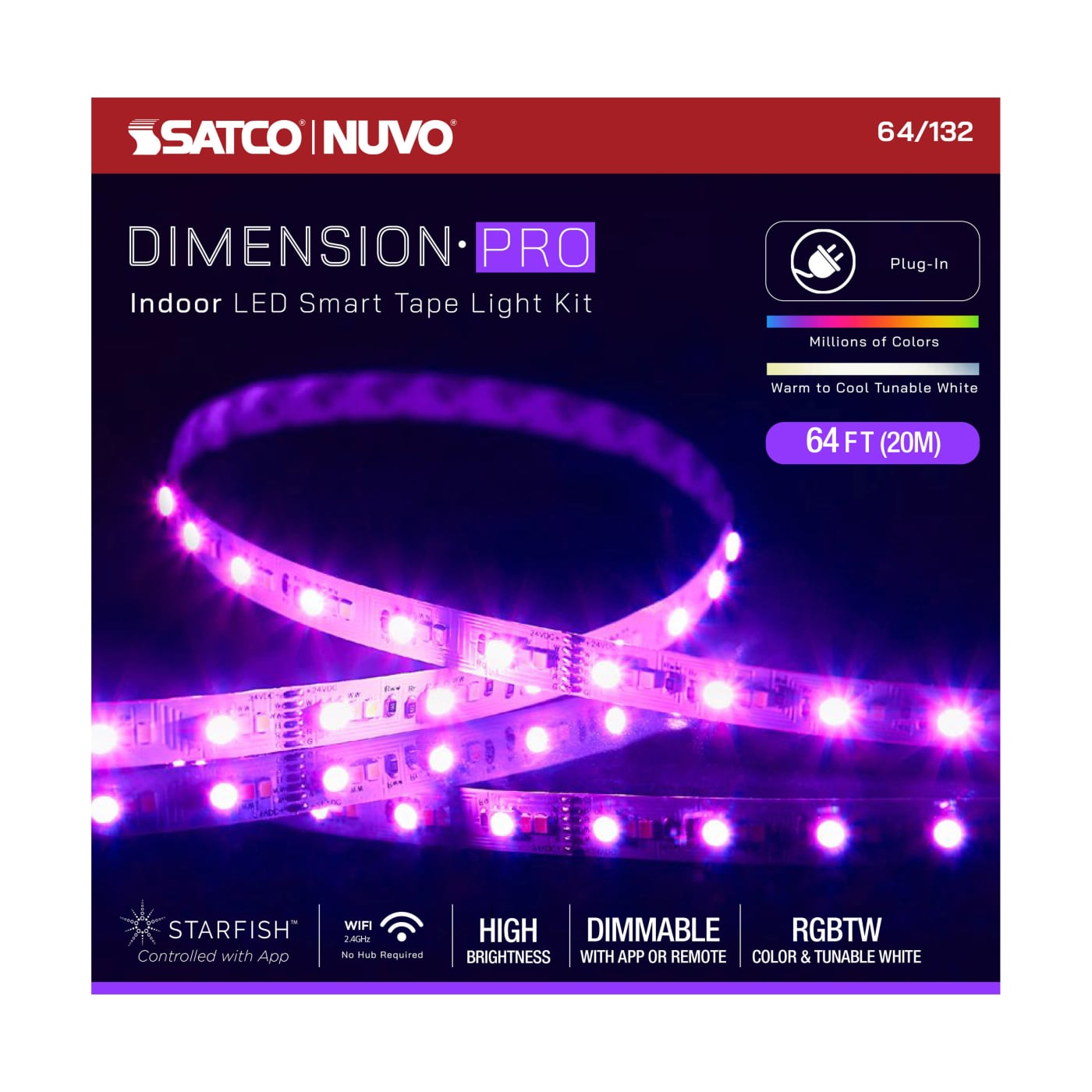 SATCO-64-132Satco 64 - 132 Dimension Pro 64FT 1W/FT RGBTW Tape Light Kit Bluetooth