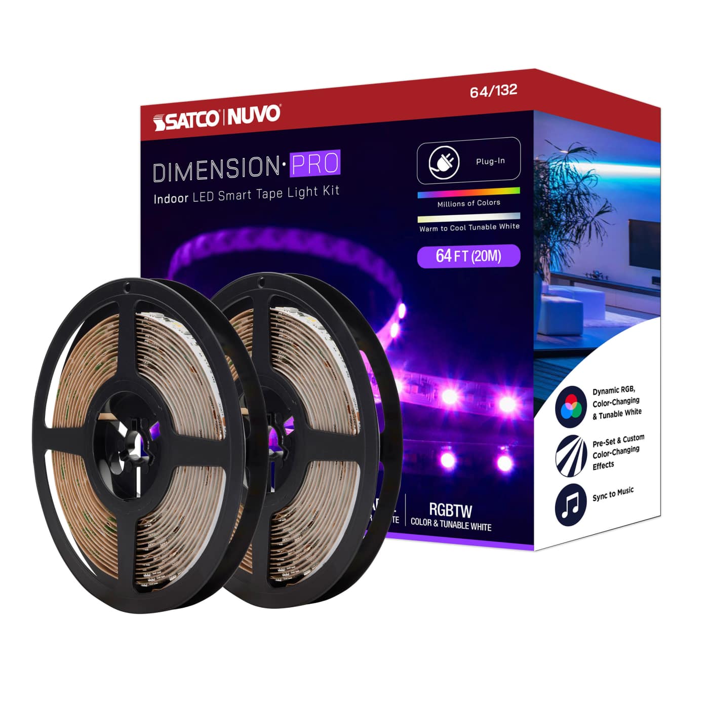 SATCO-64-132Satco 64 - 132 Dimension Pro 64FT 1W/FT RGBTW Tape Light Kit Bluetooth