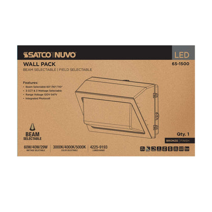 SATCO-65-1500SATCO 65 - 1500 60W LED Wallpack Selectable CCT + Wattage + Beam Angle