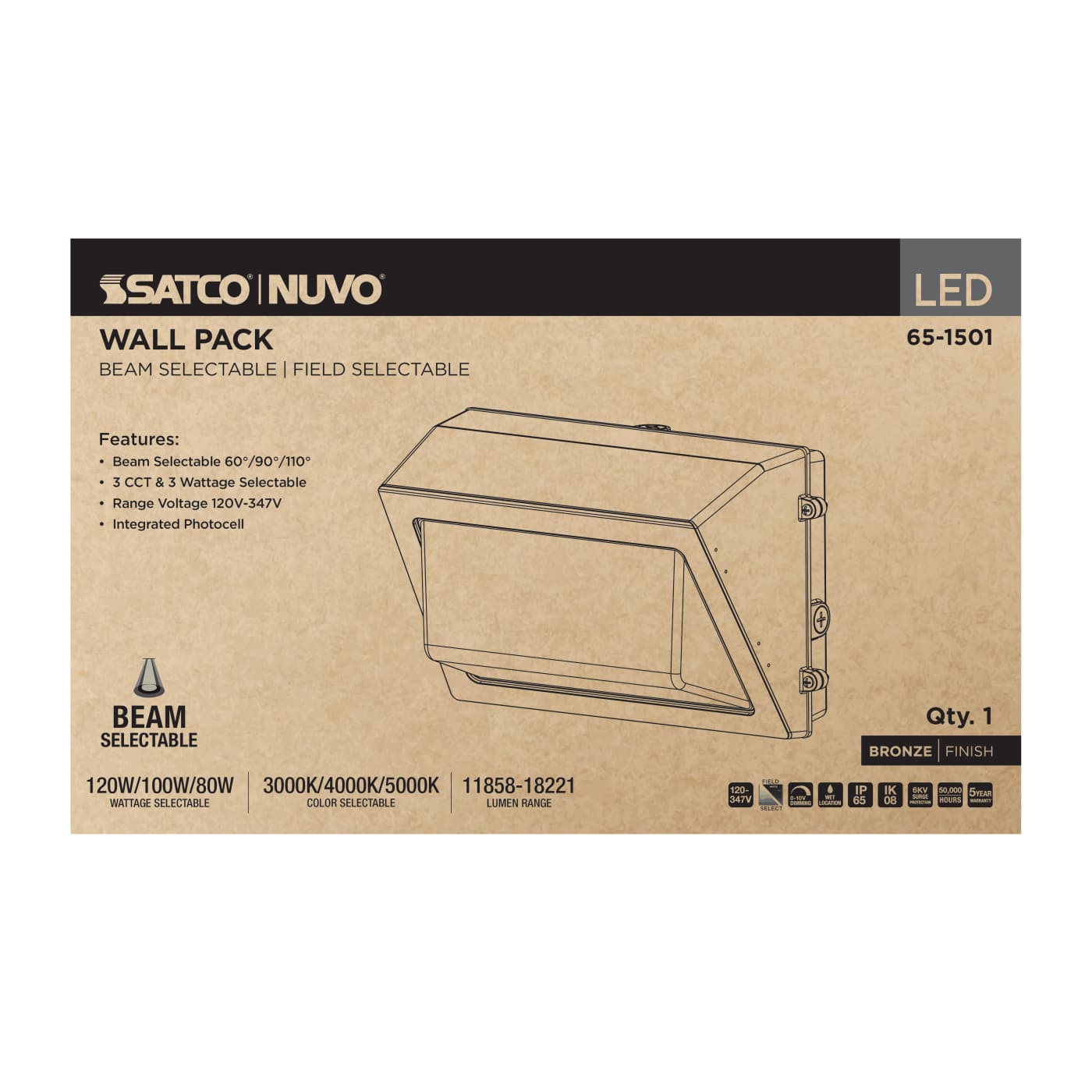 SATCO-65-1501SATCO 65 - 1501 120W LED Wallpack Selectable CCT + Wattage + Beam Angle