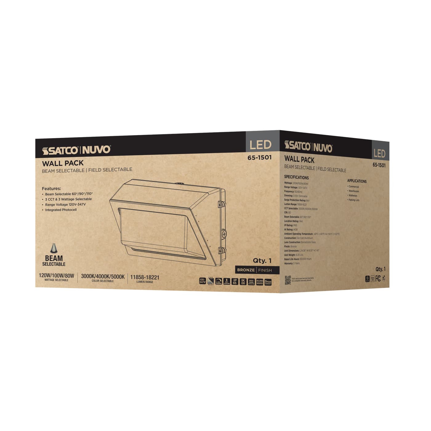 SATCO-65-1501SATCO 65 - 1501 120W LED Wallpack Selectable CCT + Wattage + Beam Angle
