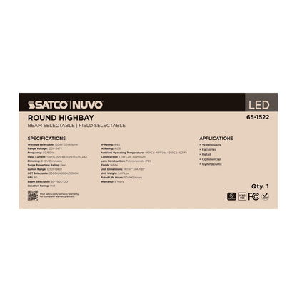 SATCO-65-1522Satco 65 - 1522 120W UFO High Bay Selectable Wattage + CCT + Beam Angle
