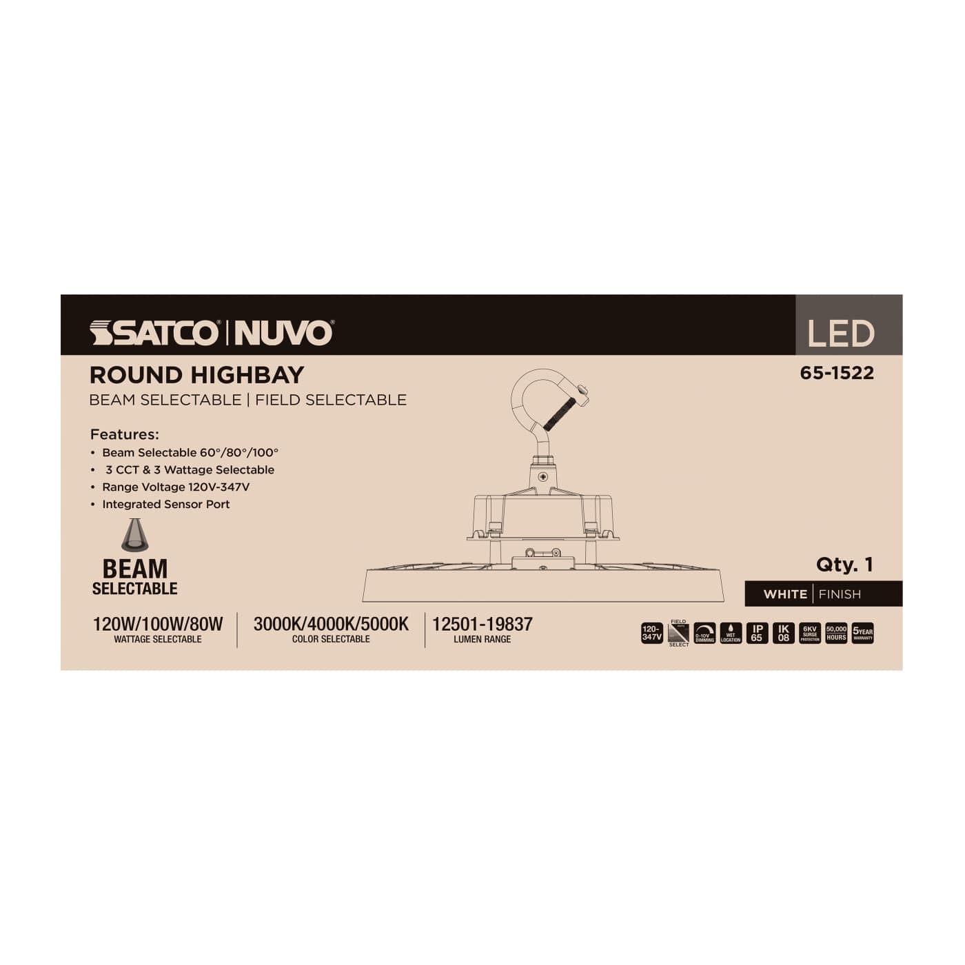 SATCO-65-1522Satco 65 - 1522 120W UFO High Bay Selectable Wattage + CCT + Beam Angle