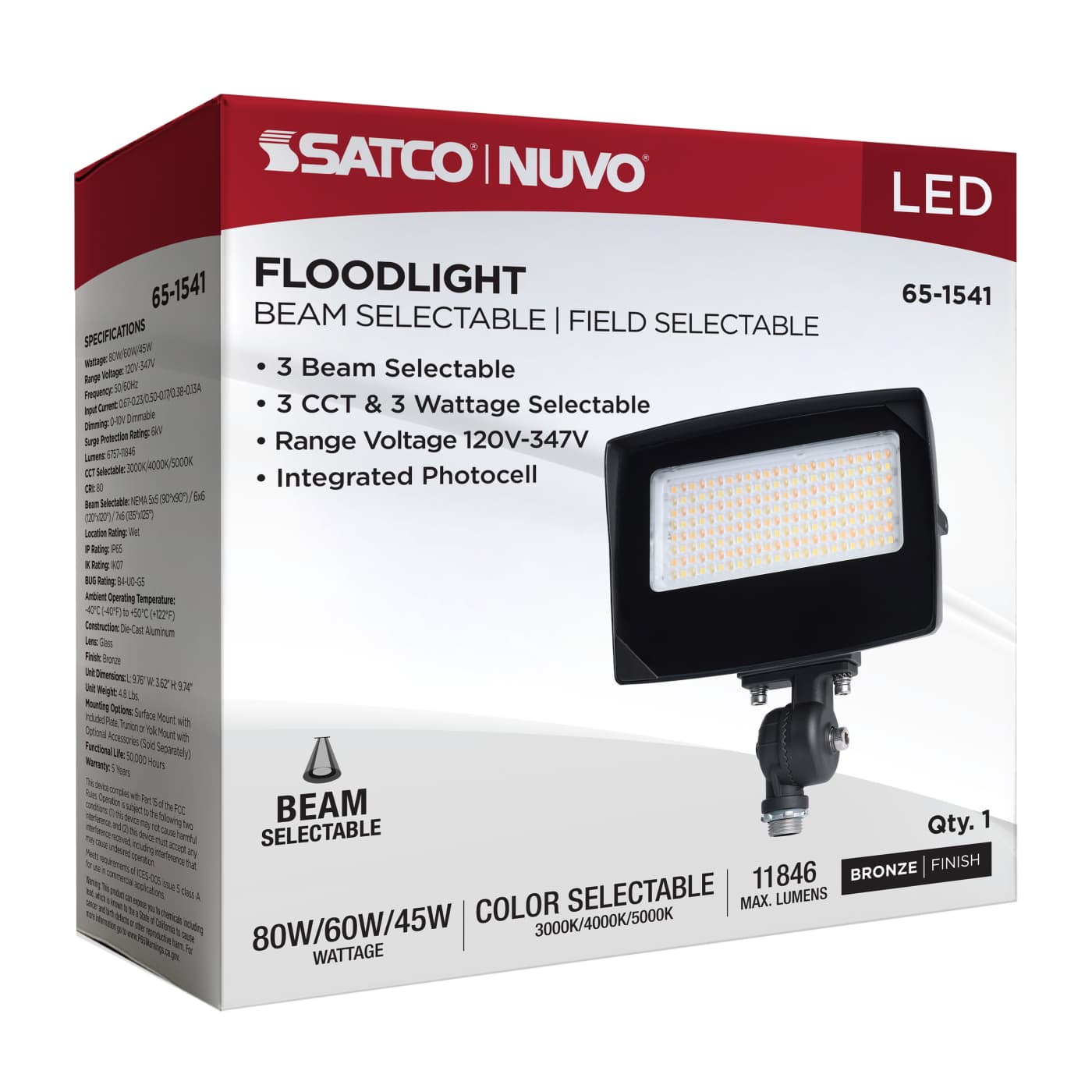 SATCO-65-1541SATCO 65 - 1541 80W LED Flood Light Selectable CCT/Wattage/Beam Angle