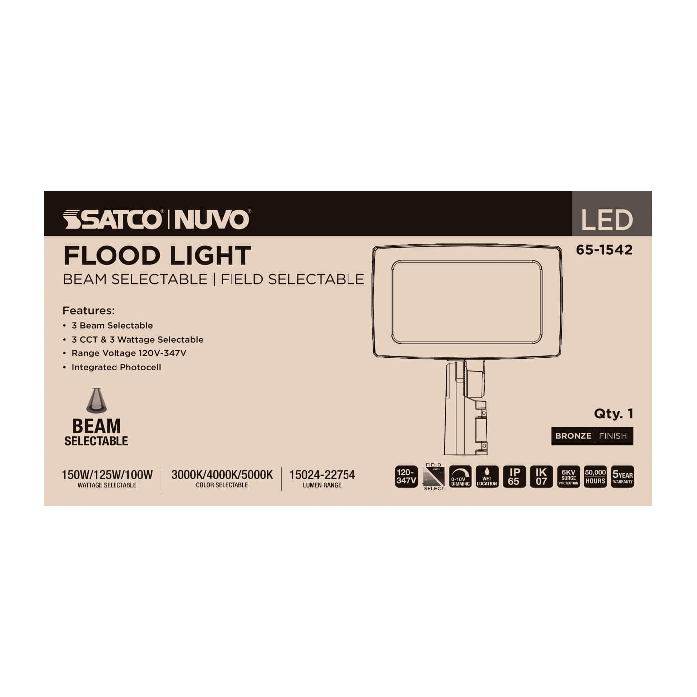 SATCO-65-1542SATCO 65 - 1542 150W LED Flood Light Selectable CCT/Wattage/Beam Angle