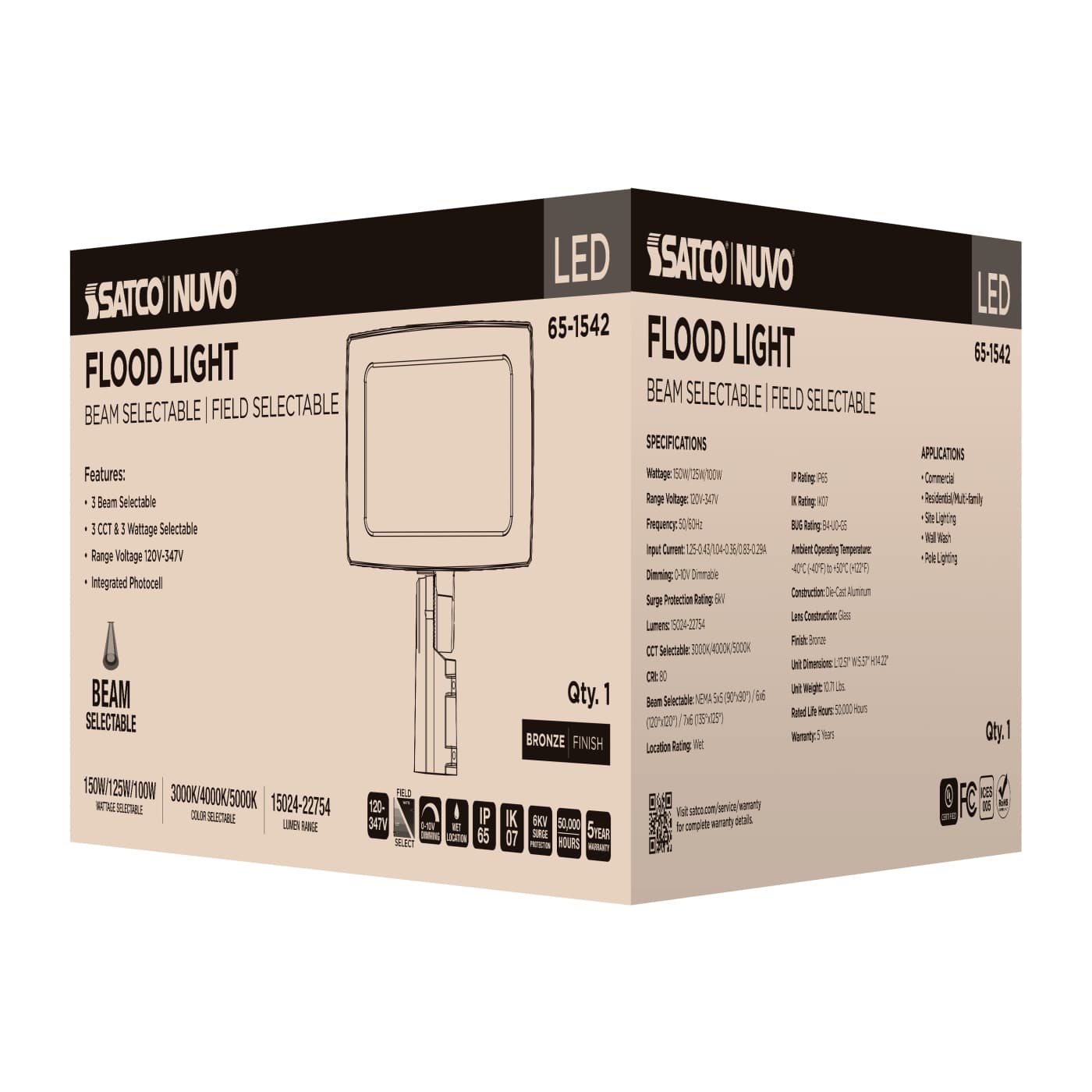 SATCO-65-1542SATCO 65 - 1542 150W LED Flood Light Selectable CCT/Wattage/Beam Angle