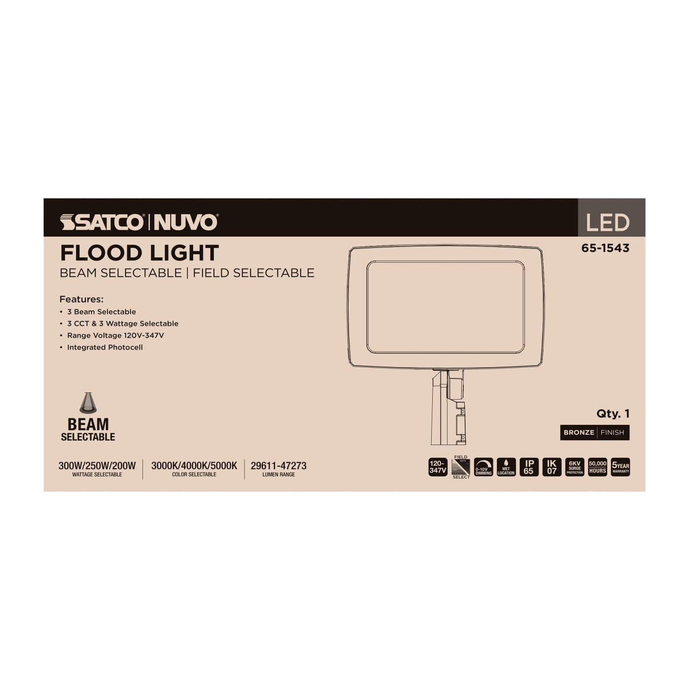 SATCO-65-1543SATCO 65 - 1543 300W LED Flood Light Selectable CCT/Wattage/Beam Angle