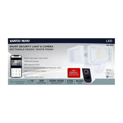 SATCO-65-920Satco 65 - 920 36W Smart LED Rectangular Head Security Light Selectable CCT