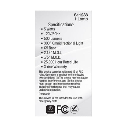 SATCO - S11238Satco S11238 5W G9 27K LED Bulb