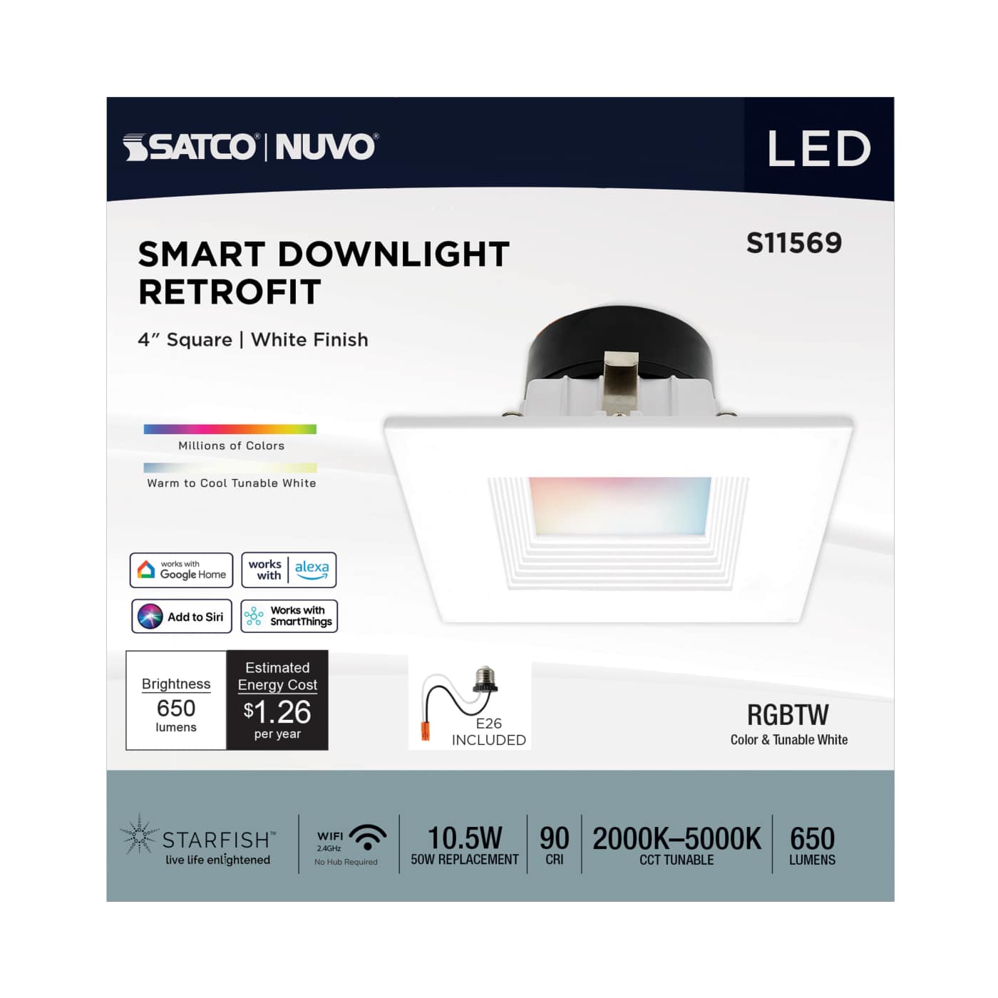 SATCO-S11569SATCO S11569" 10W LED Square Retrofit Selectable CCT/RGBW