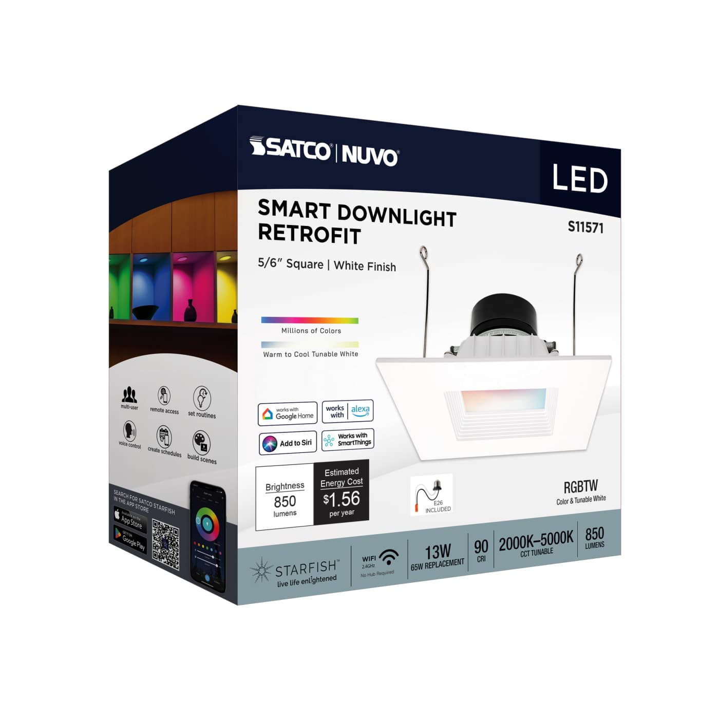 SATCO-S11571SATCO S11571 6" 13W LED Square Retrofit Selectable CCT/RGBW