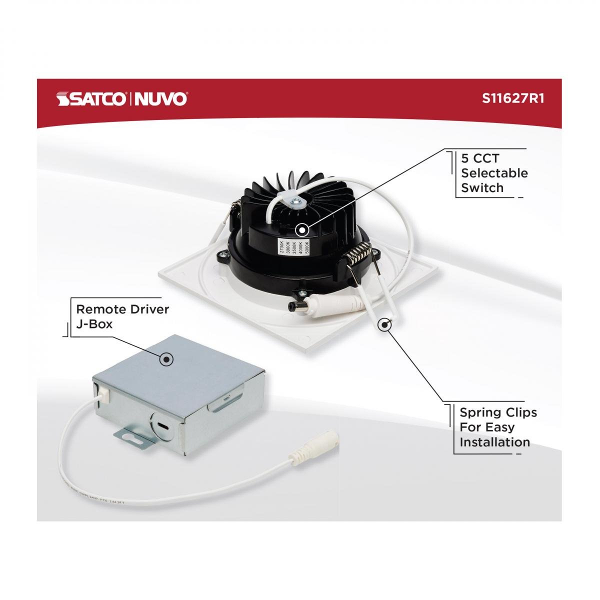 SATCO - S11627R1SATCO S11627R1 3.5" 12W LED Square Recessed GIMBALED Downlight Selectable CCT