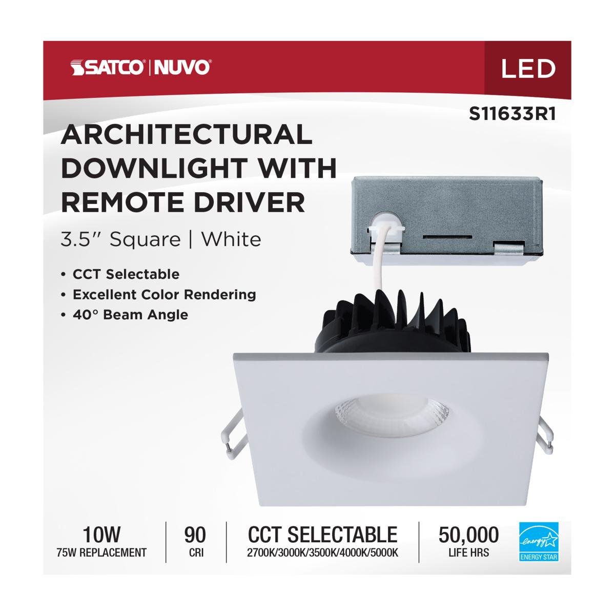 SATCO - S11633R1SATCO S11633R1 3.5" 10W LED Architectural Downlights Selectable CCT