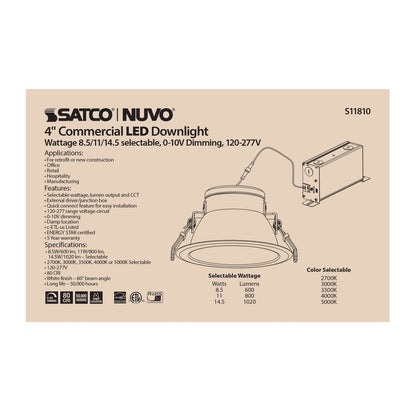 SATCO-S11814SATCO S11810 S11814 14.5W LED 4" Round Downlight Selectable CCT Selectable Lumen