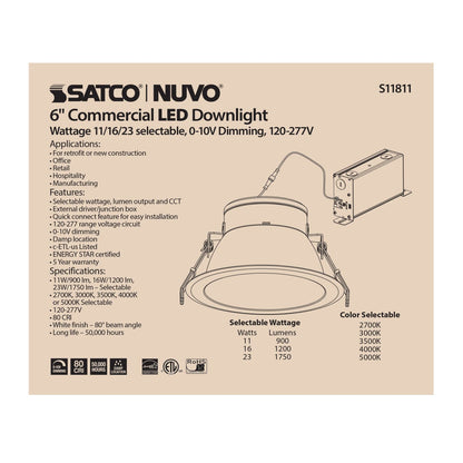 SATCO-S11811SATCO S11811 S11815 23W LED 6" Round Downlight Selectable CCT Selectable Lumen