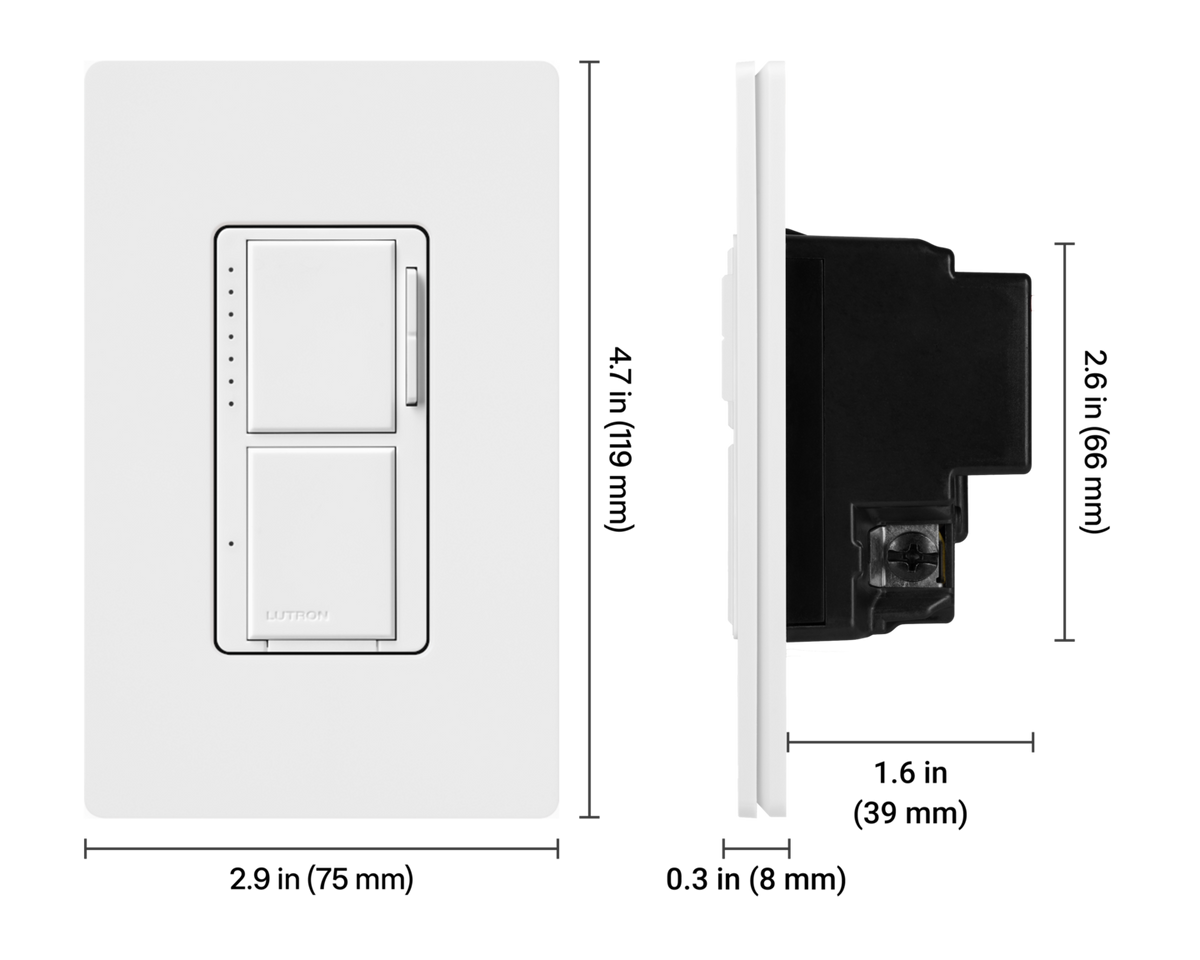Lutron MACL-L3S25-WH Maestro LED+ Dual Dimmer and Switch, White