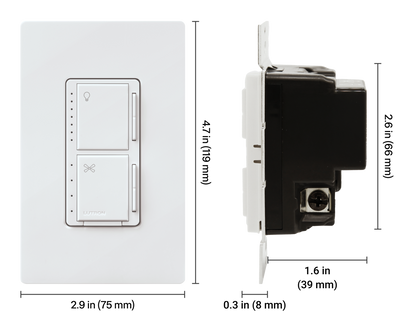 Lutron MACL-LFQ-WH Maestro LED+ Dual Dimmer and 4-Speed Fan Control, White