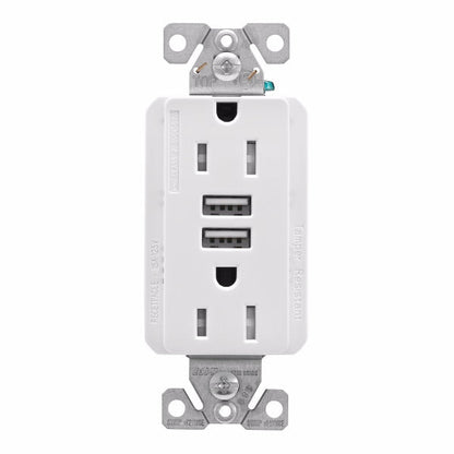 CWD-TRUSB5A15W-BOXEaton TRUSB5A15W Combo USB Charger Tamper Resistant Duplex Receptacle