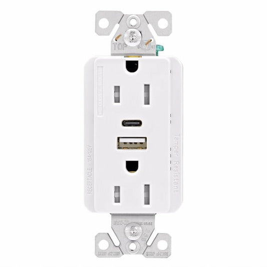 CWD- TRUSBAC15W-K-LEaton TRUSBAC15W Combo USB A and C Charger Tamper Resistant Receptacle