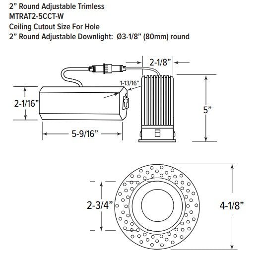 GML-MTST2-5CCT-WGM Lighting MiniTask 15W 2" LED Trimless Recessed Downlight Selectable CCT