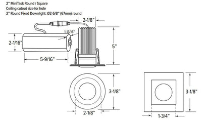 GML-MTS2-5CCT-WGM Lighting MTS2 15W 2" LED Square Recessed Downlight Selectable CCT