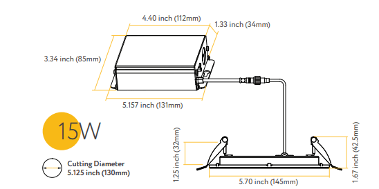 GDL-G97023Goodlite G-97023 5" 15W LED Square Recessed Slim Spotlight Selectable CCT Fire Rated