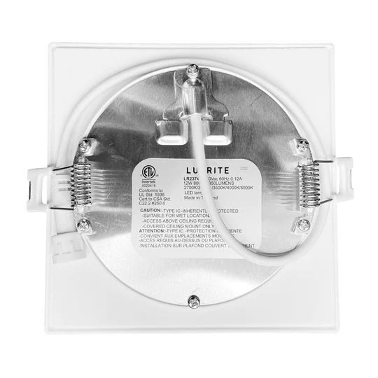 LUX-LR23743Luxrite LR23743 4" 12W LED Square Recessed Slim Wafer Selectable CCT Hi Output