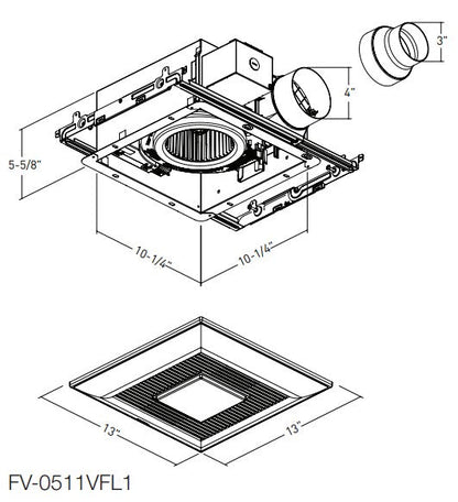 PANA-FV-0511VFL1Panasonic FV-0511VFL1 WhisperFit® 50/80/110 CFM Bathroom Ventilation Fan With LED