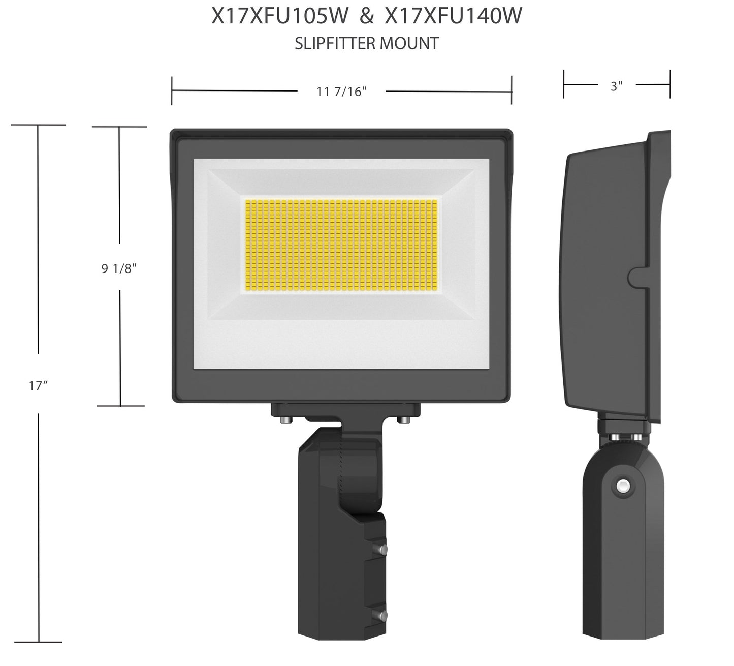 RAB-X17XFU105SFWRAB X17 105W LED Flood Light Slipfitter Mount Selectable CCT