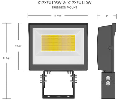 RAB-X17XFU105TWRAB X17 105W LED Flood Light Trunnion Mount Selectable CCT