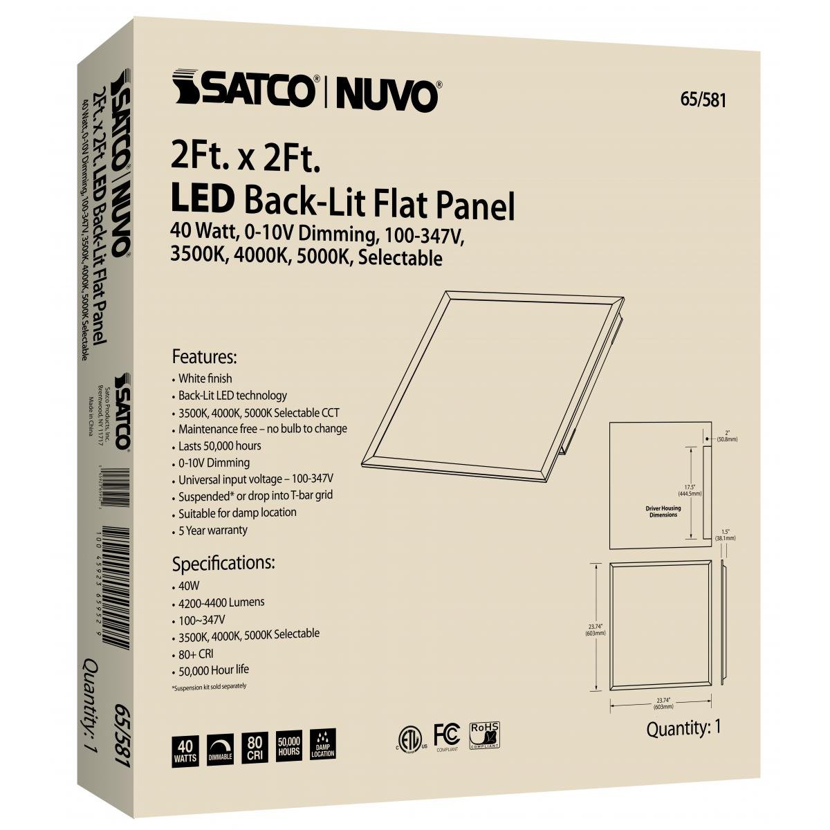 SATCO-65-581SATCO 65-581 40W LED 2FT X 2FT Backlit Flat Panel Selectable CCT 100-347V