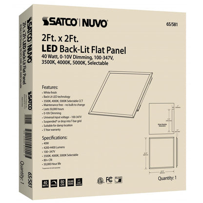 SATCO-65-581SATCO 65-581 40W LED 2FT X 2FT Backlit Flat Panel Selectable CCT 100-347V